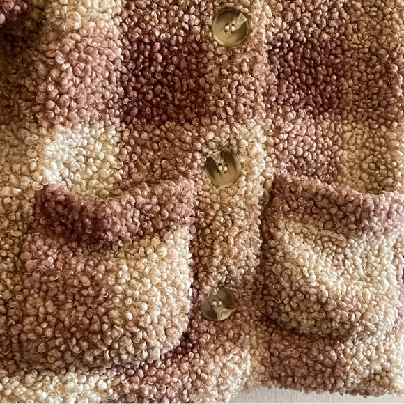 H&M Kids Plaid Sherpa Jacket - Cream and Brown Button-Up Jacket - Picture 6 of 11